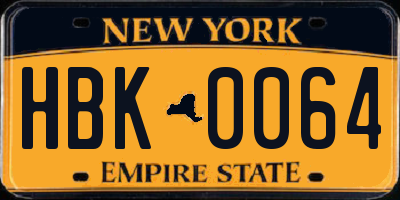 NY license plate HBK0064