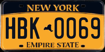 NY license plate HBK0069