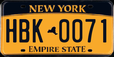 NY license plate HBK0071
