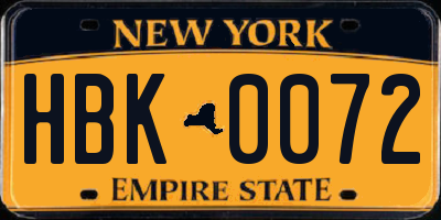NY license plate HBK0072