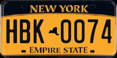 NY license plate HBK0074