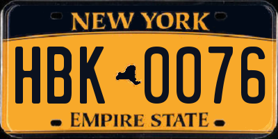 NY license plate HBK0076