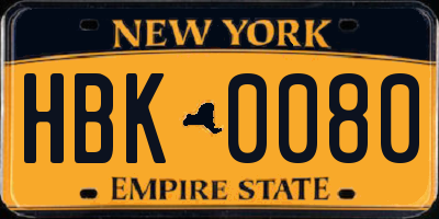 NY license plate HBK0080