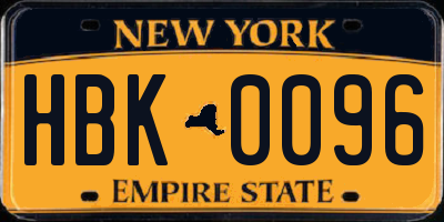 NY license plate HBK0096