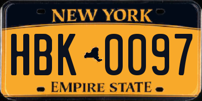 NY license plate HBK0097