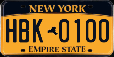 NY license plate HBK0100