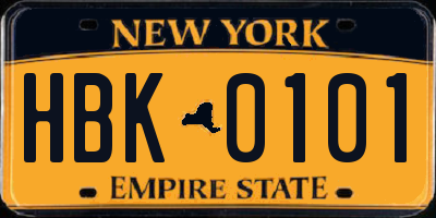 NY license plate HBK0101