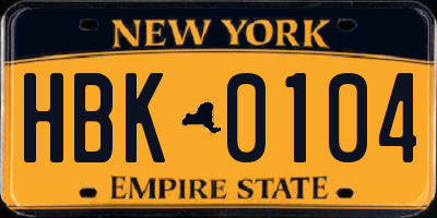NY license plate HBK0104
