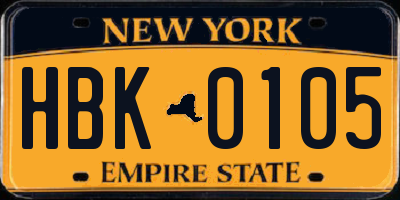 NY license plate HBK0105