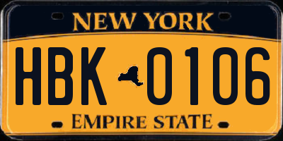 NY license plate HBK0106