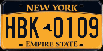 NY license plate HBK0109
