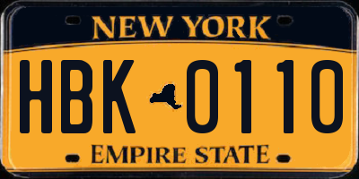 NY license plate HBK0110