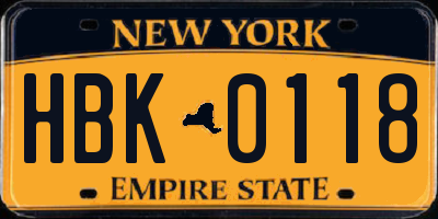 NY license plate HBK0118