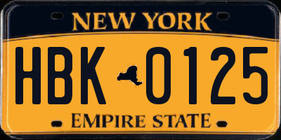 NY license plate HBK0125