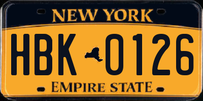NY license plate HBK0126