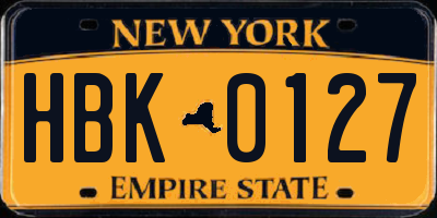 NY license plate HBK0127