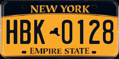 NY license plate HBK0128