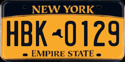 NY license plate HBK0129