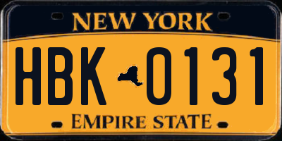 NY license plate HBK0131