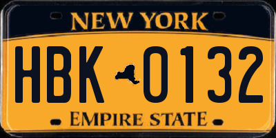 NY license plate HBK0132