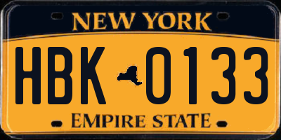 NY license plate HBK0133