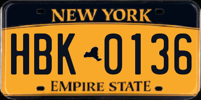 NY license plate HBK0136