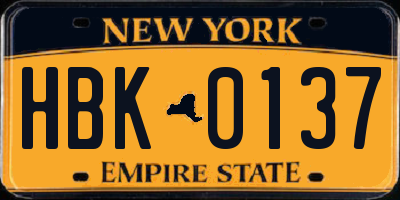 NY license plate HBK0137