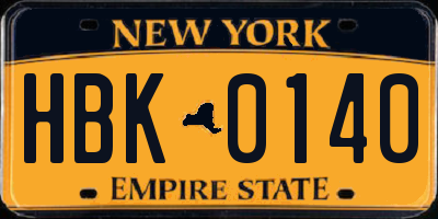 NY license plate HBK0140