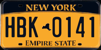NY license plate HBK0141
