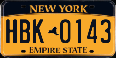 NY license plate HBK0143