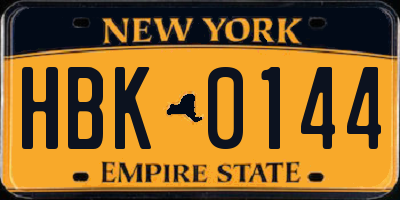 NY license plate HBK0144