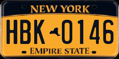NY license plate HBK0146