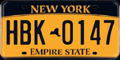 NY license plate HBK0147