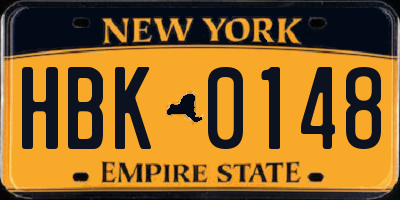 NY license plate HBK0148
