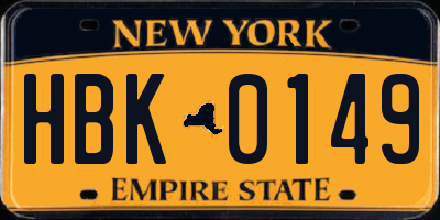 NY license plate HBK0149