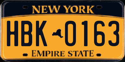 NY license plate HBK0163