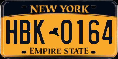NY license plate HBK0164