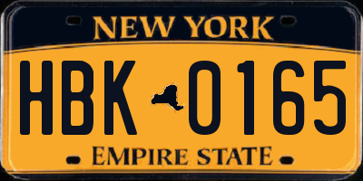 NY license plate HBK0165