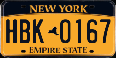 NY license plate HBK0167