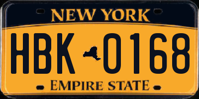 NY license plate HBK0168