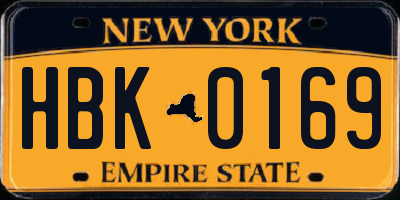 NY license plate HBK0169