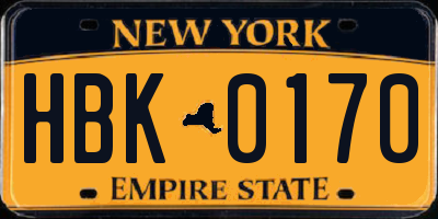 NY license plate HBK0170