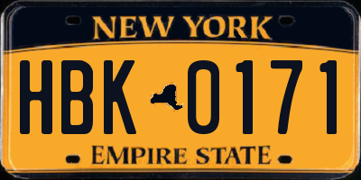 NY license plate HBK0171