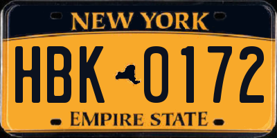 NY license plate HBK0172