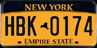 NY license plate HBK0174