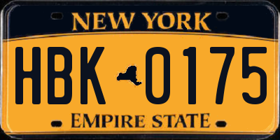 NY license plate HBK0175
