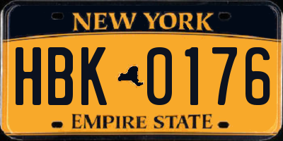 NY license plate HBK0176