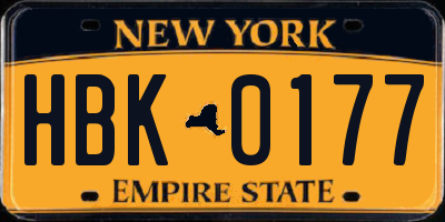 NY license plate HBK0177
