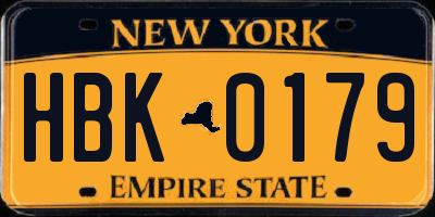 NY license plate HBK0179