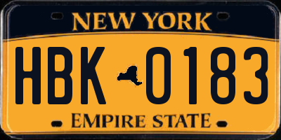 NY license plate HBK0183